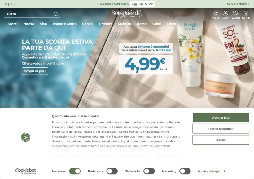 Schermata della pagina offerta di BottegaVerde