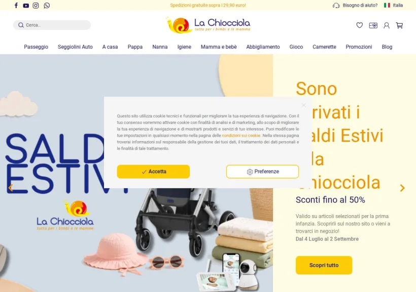 Schermata della pagina offerta di La Chiocciola