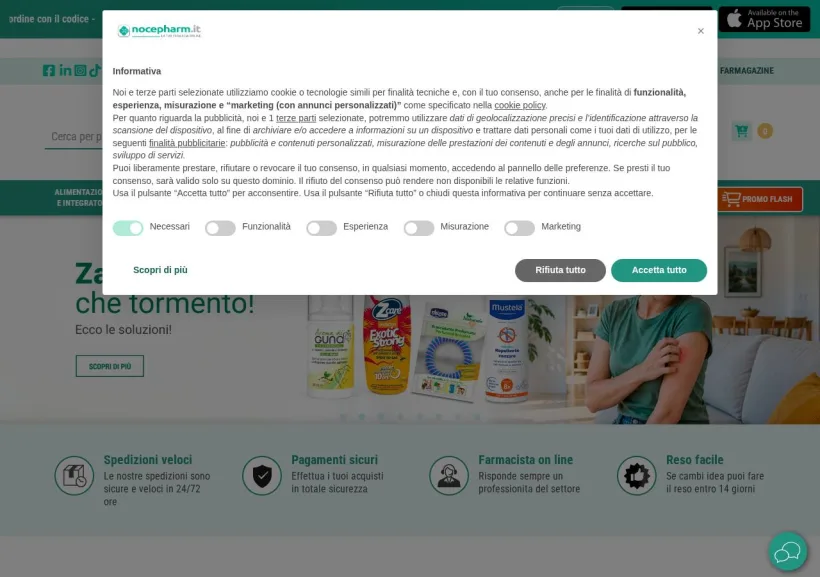 Schermata della pagina offerta di Nocepharm