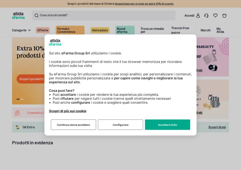 Schermata della pagina offerta di eFarma