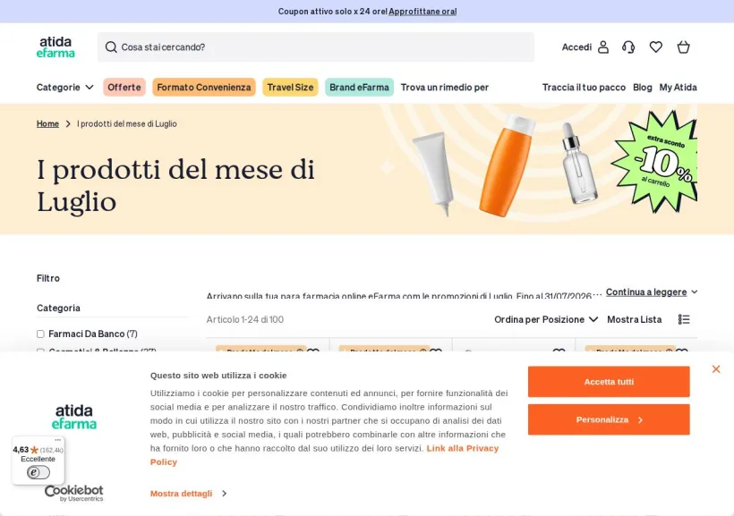Schermata della pagina offerta di eFarma