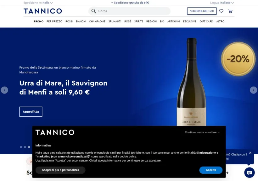 Schermata della pagina offerta di Tannico