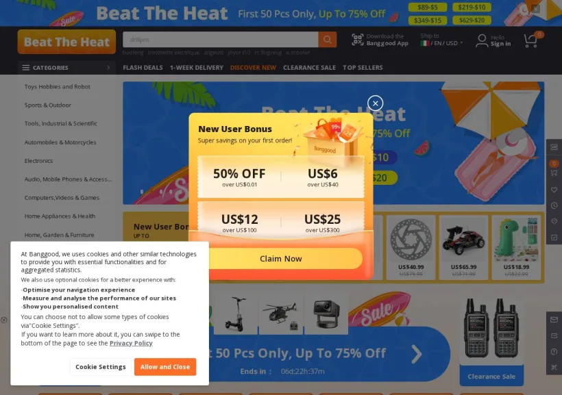 Schermata della pagina offerta di Banggood