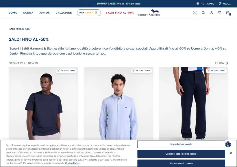 Schermata della pagina offerta di Harmont & Blaine