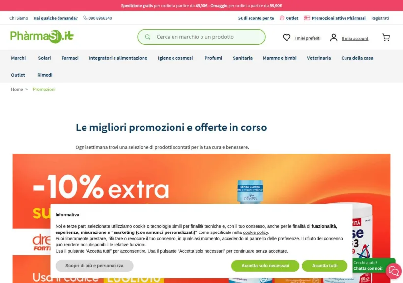 Schermata della pagina offerta di Pharmasi