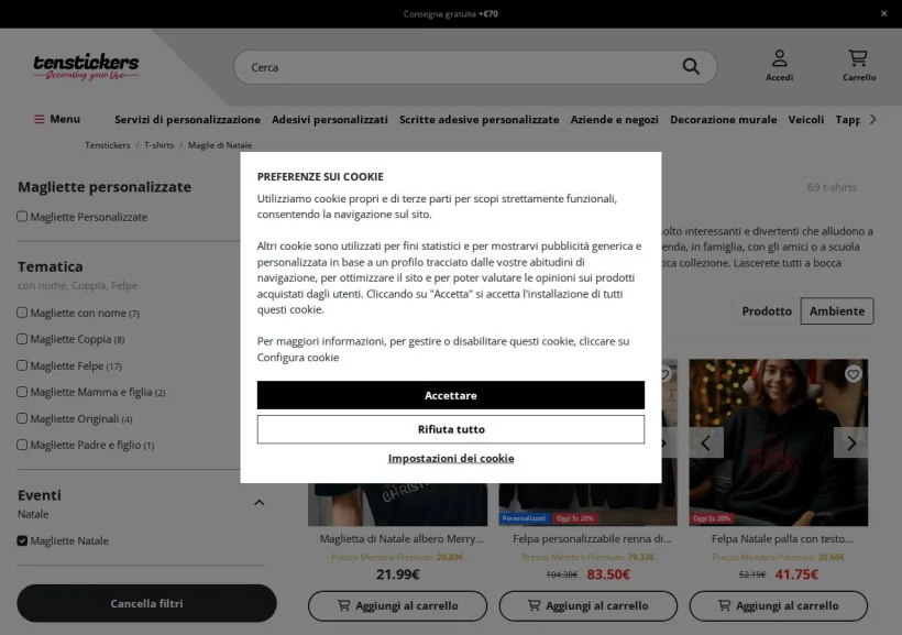 Schermata della pagina offerta di Tenstickers