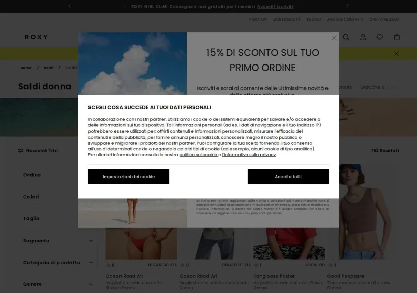 Schermata della pagina offerta di Roxy