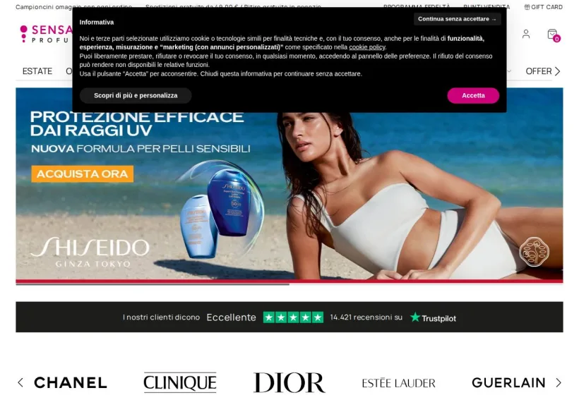 Schermata della pagina offerta di SensationProfumerie