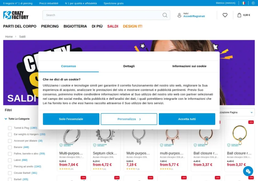 Schermata della pagina offerta di Crazy Factory