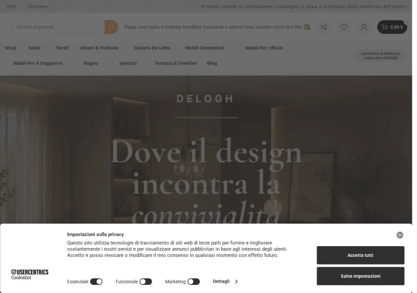 Schermata della pagina offerta di Delogh