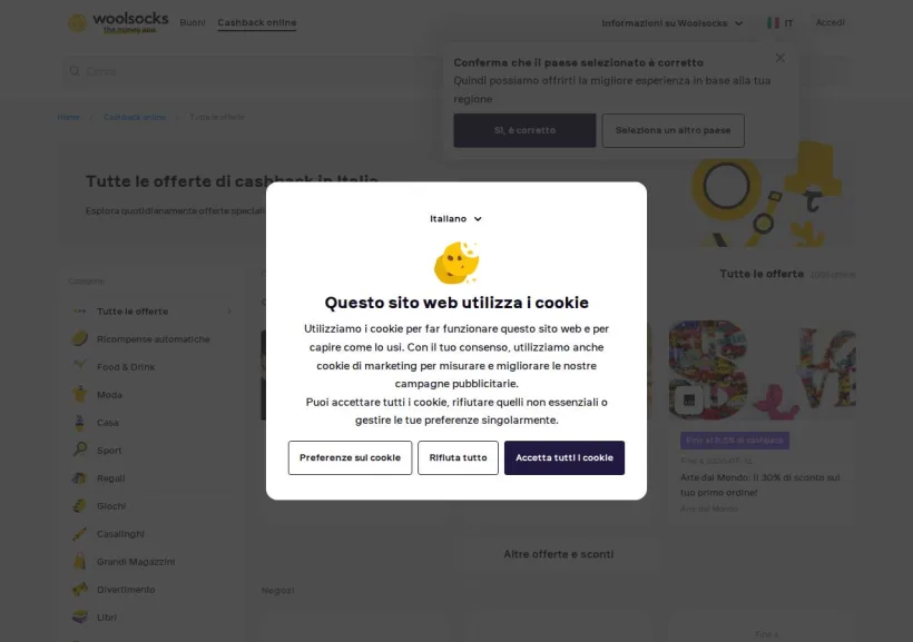 Schermata della pagina offerta di Woolsocks