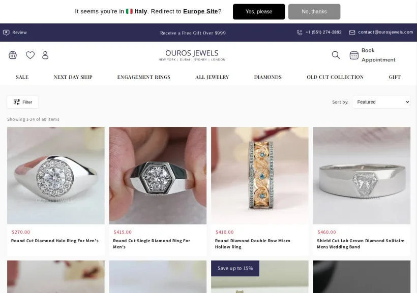 Schermata della pagina offerta di Ouros Jewels