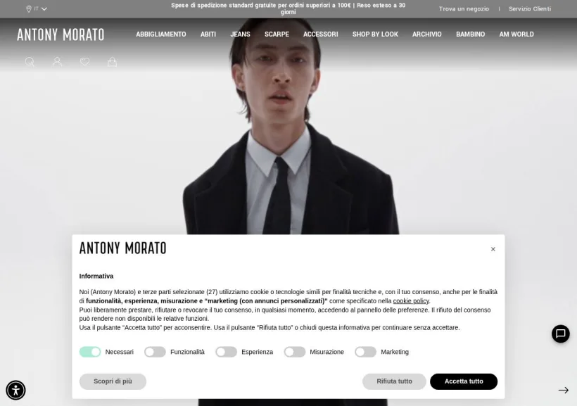 Schermata della pagina offerta di Antony Morato