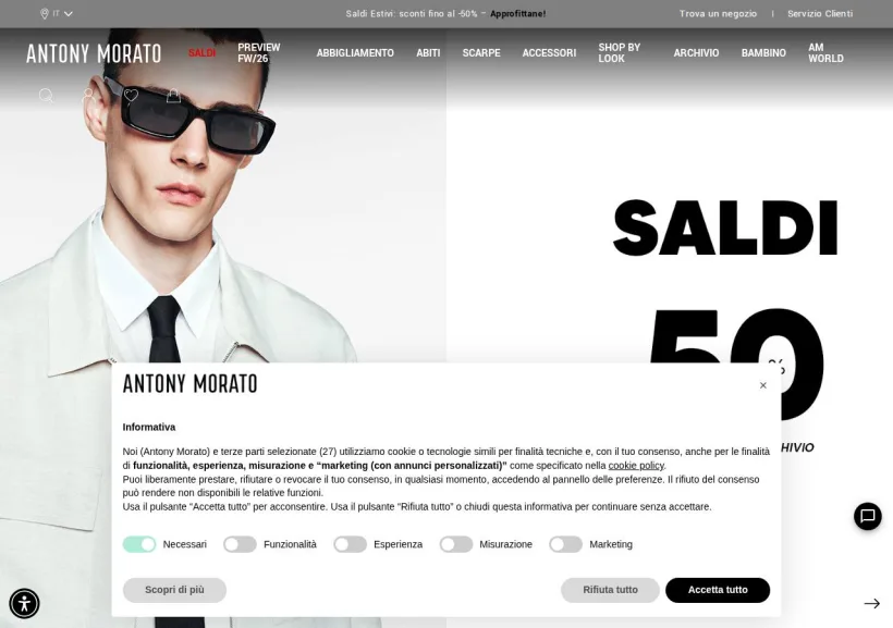 Schermata della pagina offerta di Antony Morato