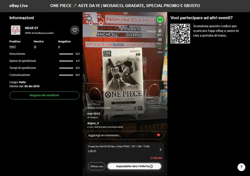 Schermata della pagina offerta di eBay