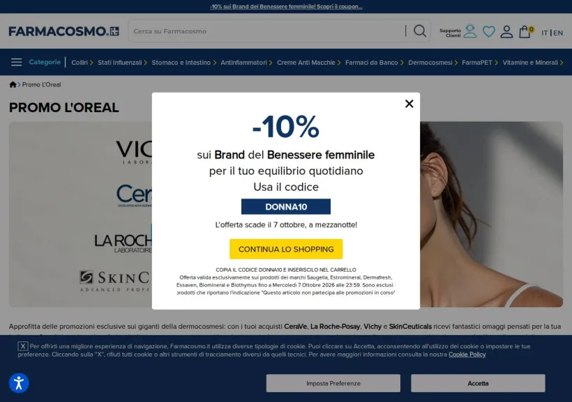Schermata della pagina offerta di Farmacosmo