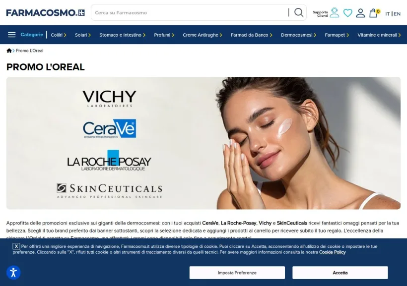 Schermata della pagina offerta di Farmacosmo
