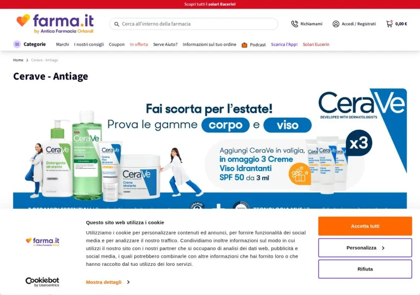 Schermata della pagina offerta di Antica Farmacia Orlandi