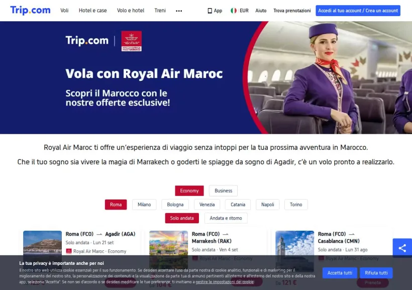 Schermata della pagina offerta di Trip.com