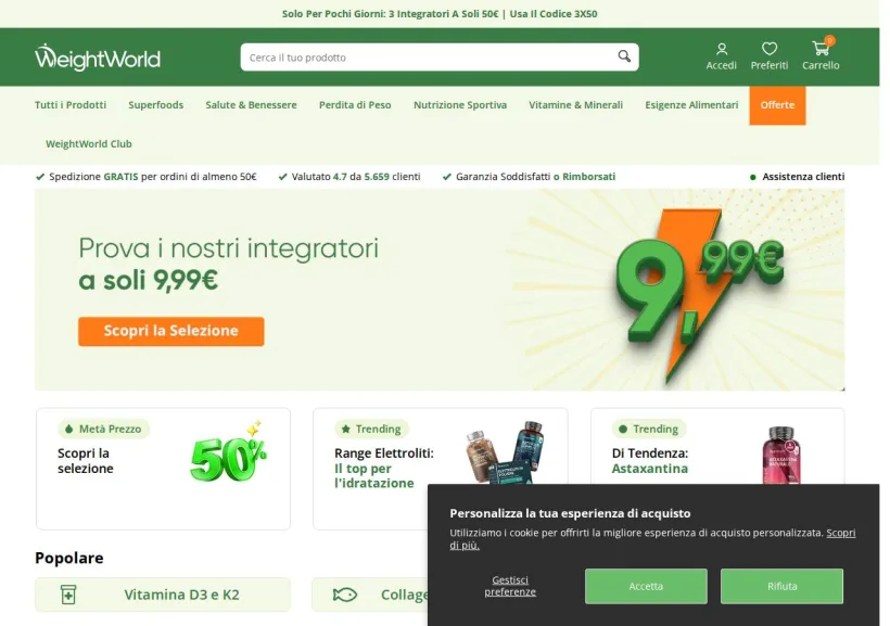 Schermata della pagina offerta di WeightWorld