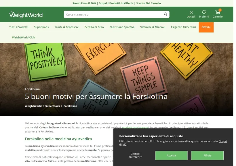 Schermata della pagina offerta di WeightWorld