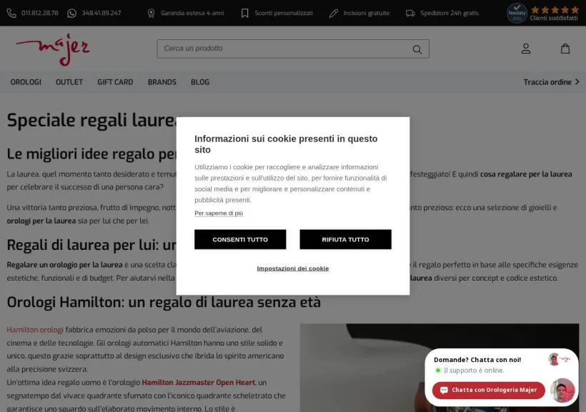 Schermata della pagina offerta di Orologeria Majer