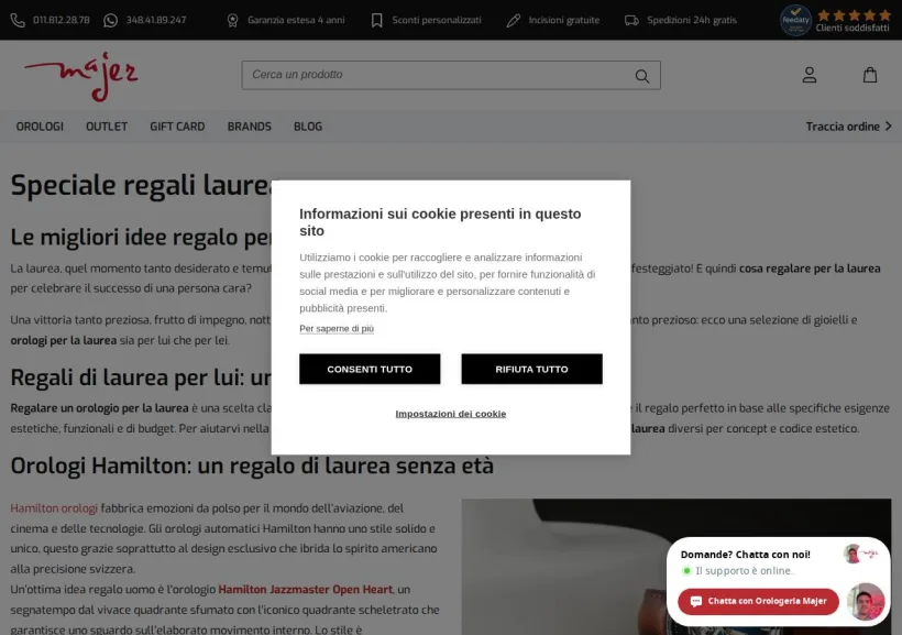 Schermata della pagina offerta di Orologeria Majer