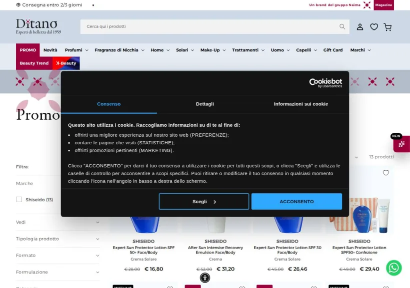 Schermata della pagina offerta di Ditano Profumeria