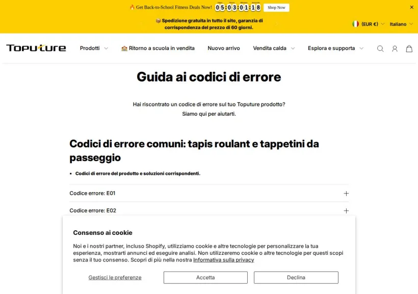 Schermata della pagina offerta di Toputure