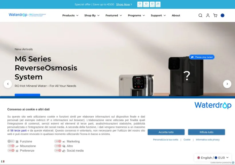 Schermata della pagina offerta di Waterdropfilter