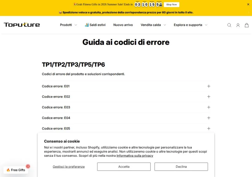 Schermata della pagina offerta di Toputure