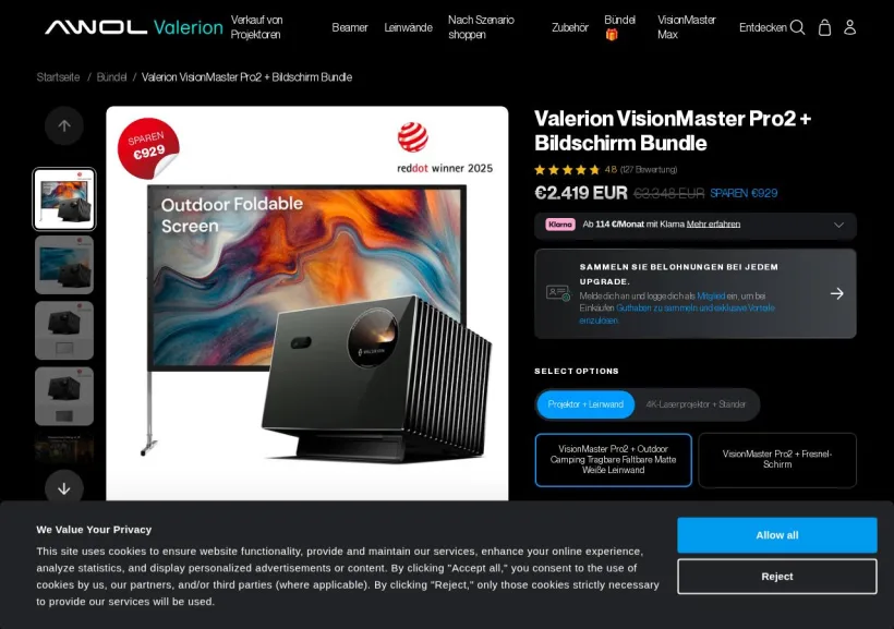 Schermata della pagina offerta di Valerion