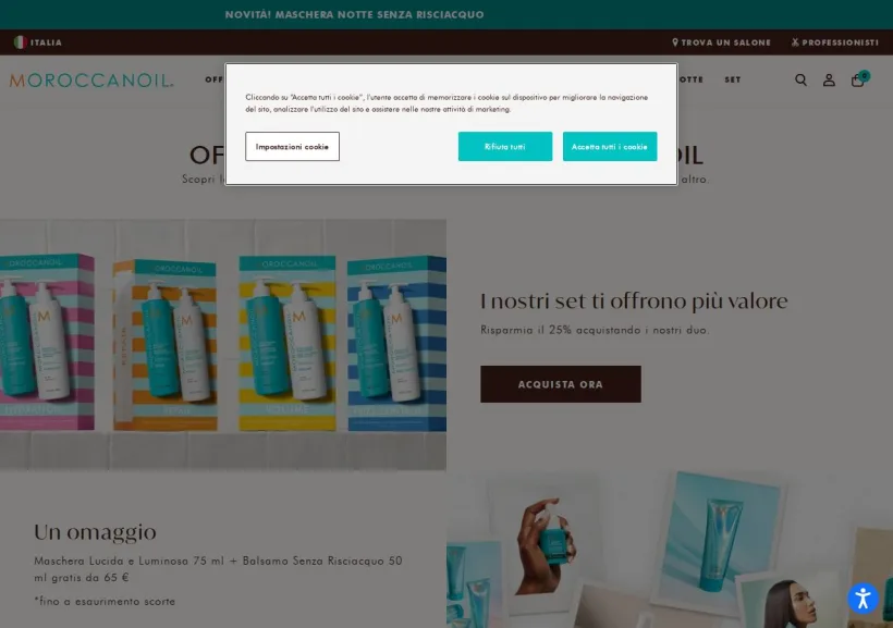 Schermata della pagina offerta di Moroccanoil