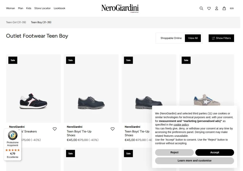 Schermata della pagina offerta di NeroGiardini