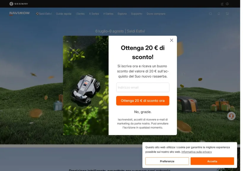 Schermata della pagina offerta di Navimow EU
