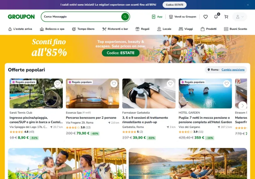 Schermata della pagina offerta di Groupon