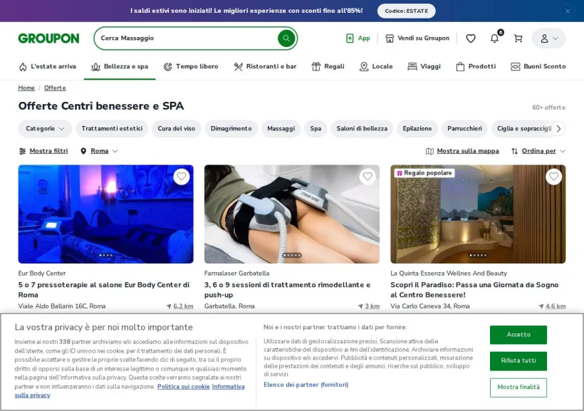 Schermata della pagina offerta di Groupon