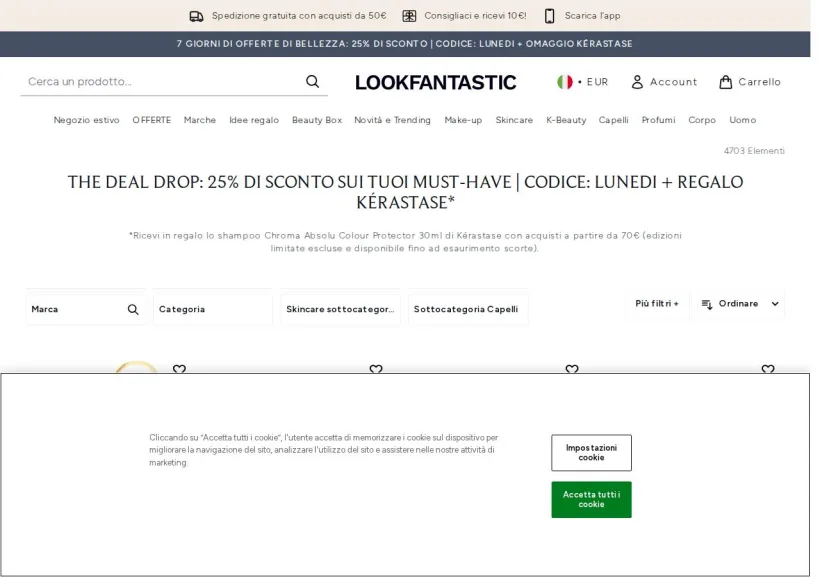 Schermata della pagina offerta di Look Fantastic