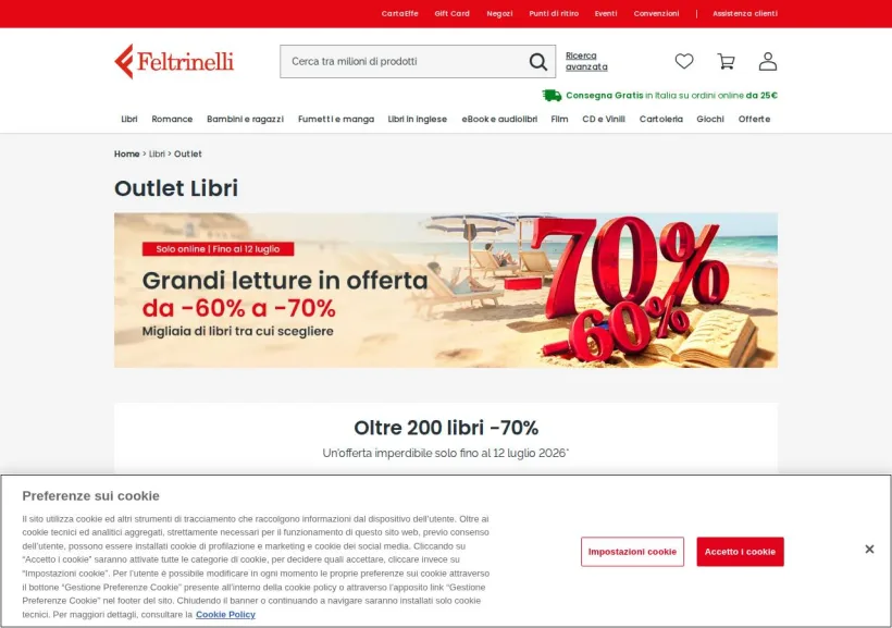 Schermata della pagina offerta di La Feltrinelli