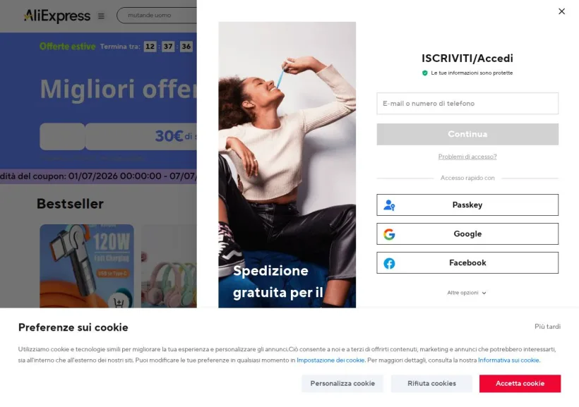 Schermata della pagina offerta di AliExpress