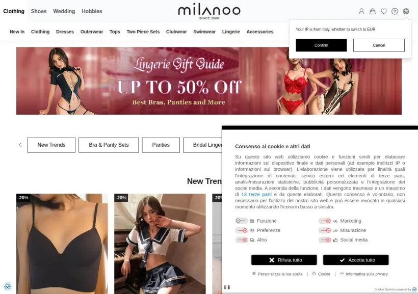 Schermata della pagina offerta di Milanoo