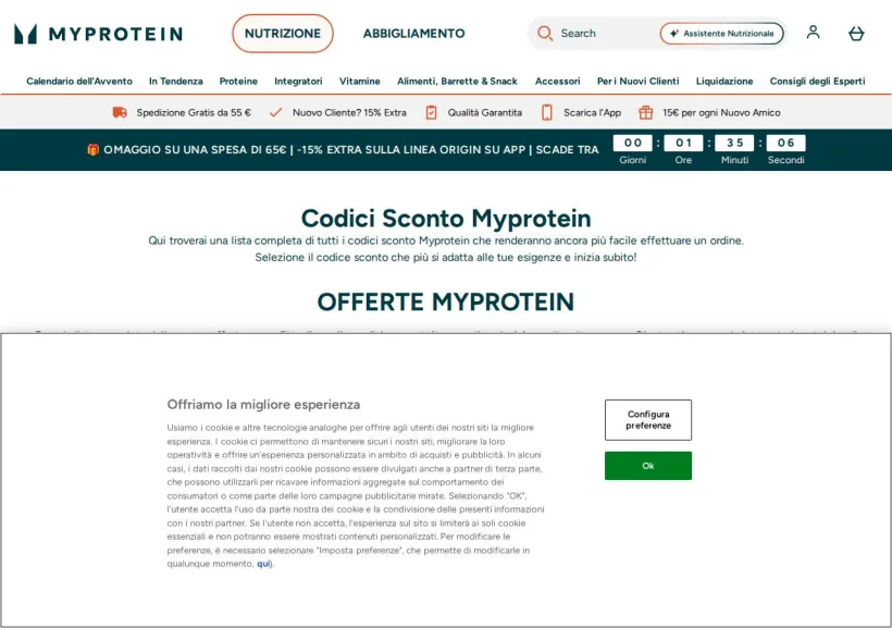 Schermata della pagina offerta di MyProtein