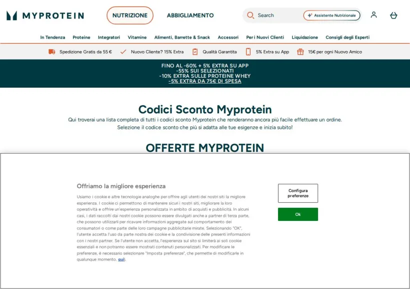 Schermata della pagina offerta di MyProtein