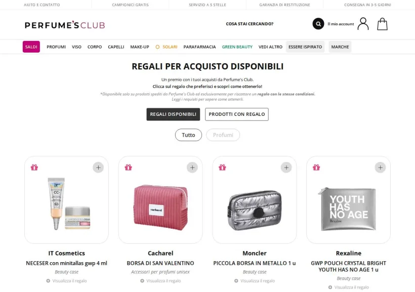 Schermata della pagina offerta di Perfume´s Club