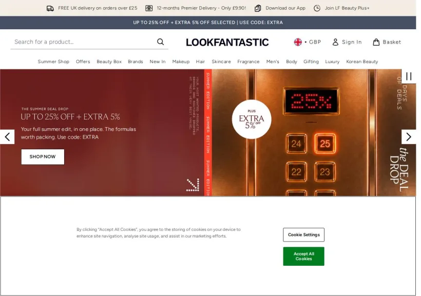 Schermata della pagina offerta di Look Fantastic