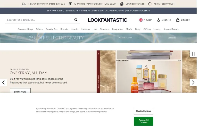 Schermata della pagina offerta di Look Fantastic