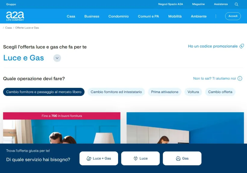 Schermata della pagina offerta di A2A Energia