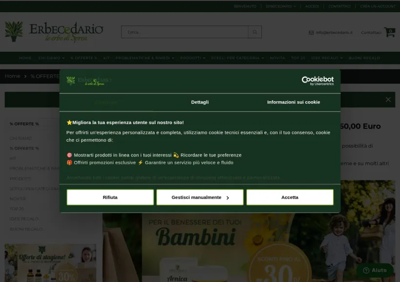Schermata della pagina offerta di Erbecedario