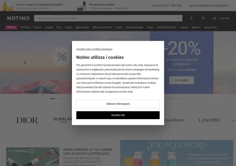 Schermata della pagina offerta di Notino