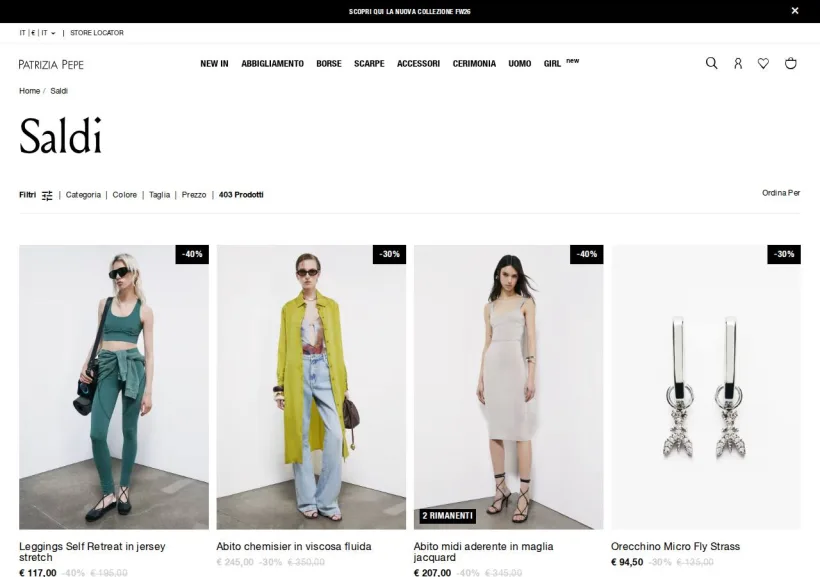 Schermata della pagina offerta di Patrizia Pepe